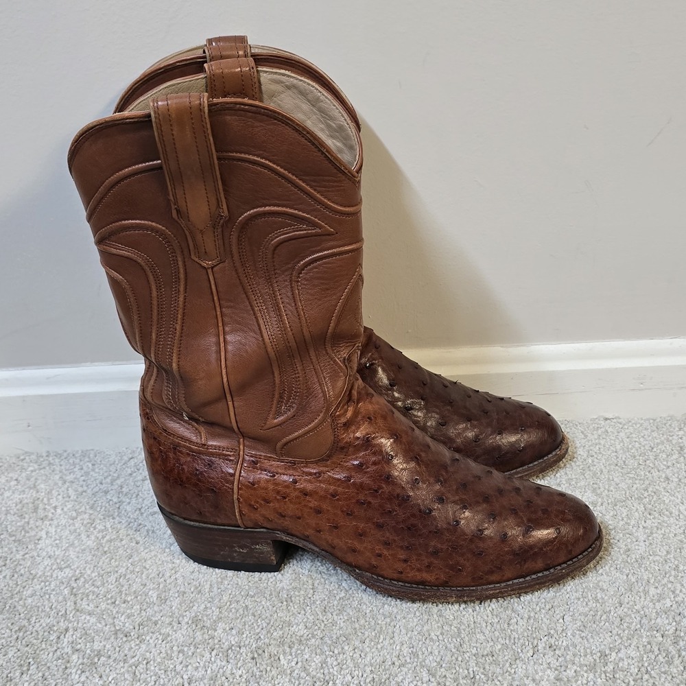 Tecovas THE WYATT  Men's Leather Boots‎ Pecan Ostrich Size 10.5 EE Wide Cowboy